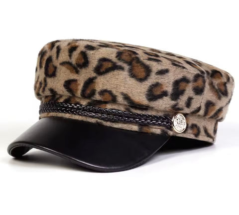 Leopard Print Military Style Hat