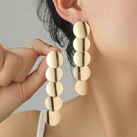 Women Multi Round Long Drop Earrings