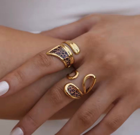 Gold Leopard Print Ring Set
