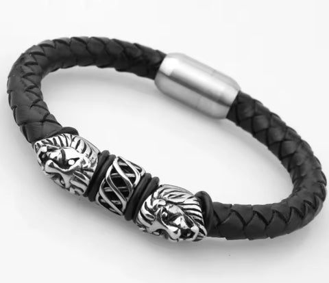Men Lion Head Leather Bracelet