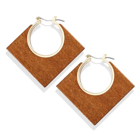 Wooden Geometric Style Earrings