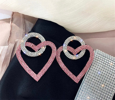 Pink Heart Crystal Earrings