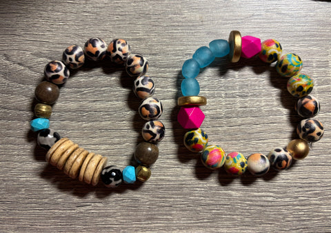 Handmade Recycled Glass Beaded Bracelet Set