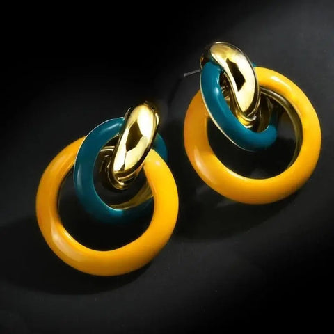 Yellow and Green Hoop Earrings