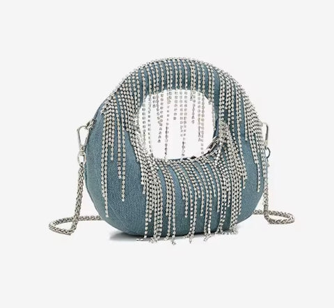 Half Moon Jeweled Top Handle/Shoulder Bag