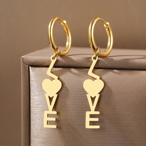 Stainless Steel Gold Heart Love Earrings