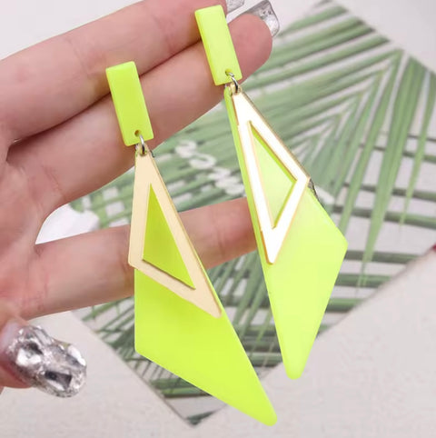 Neon Green Triangle Drop Earrings