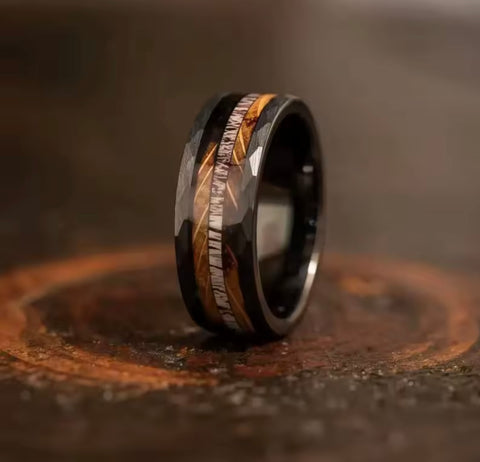 Unisex Koa Wood Inlay Whiskey Barrel Ring