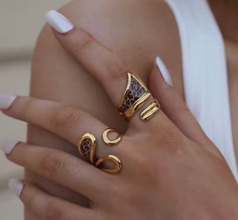 Gold Leopard Print Ring Set