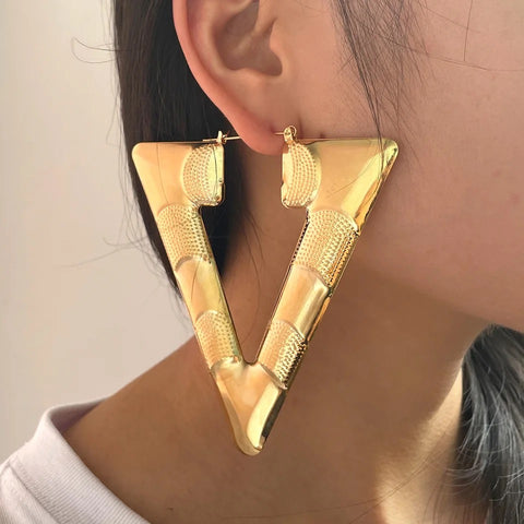Gold Geometric Bamboo “V” Earrings