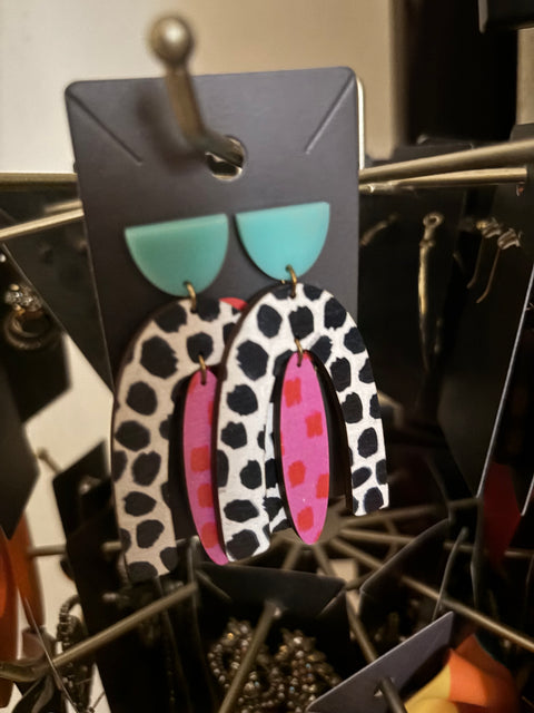 Handmade Color Block Wood Arch Earrings
