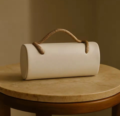 Elegant Cream Cylinder Handbag