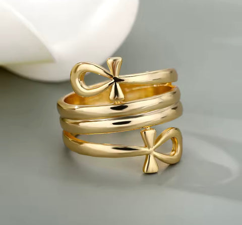 Double Coiled Ankh Gold Ring