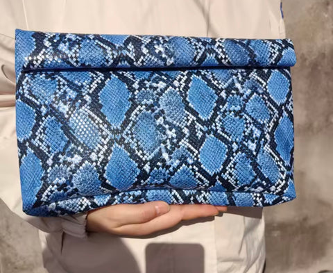 Blue Snake Pattern Clutch Bag
