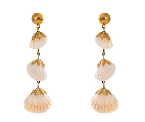 Gold Long Drop Shell Earrings