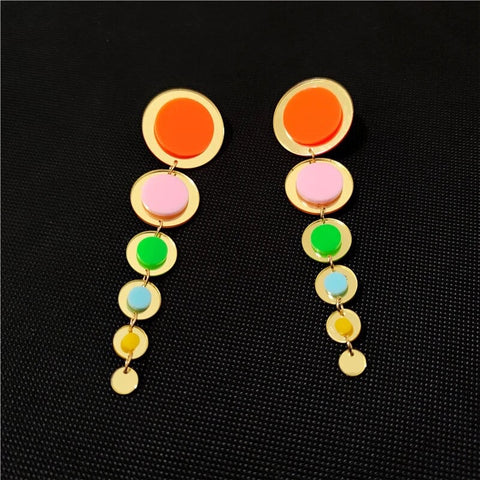 Colorful Rounds Dots Long Tassel Earrings