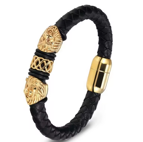 Men Lion Head Leather Bracelet