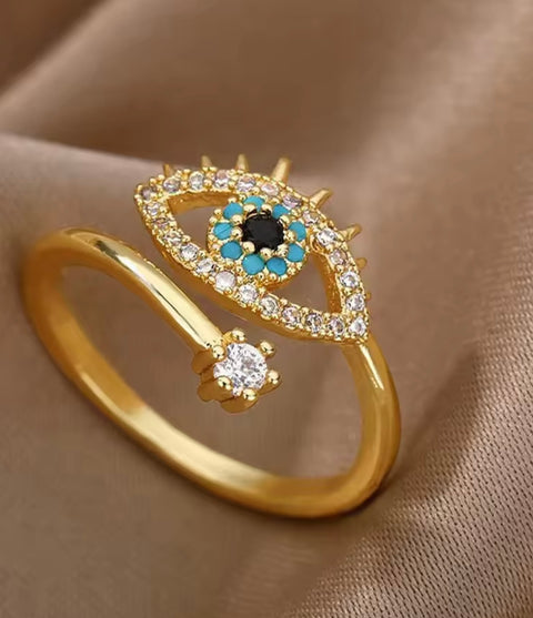 Gold Crystal Eye Ring
