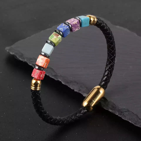 Natural Cube Stone Chakras Yoga Bracelet