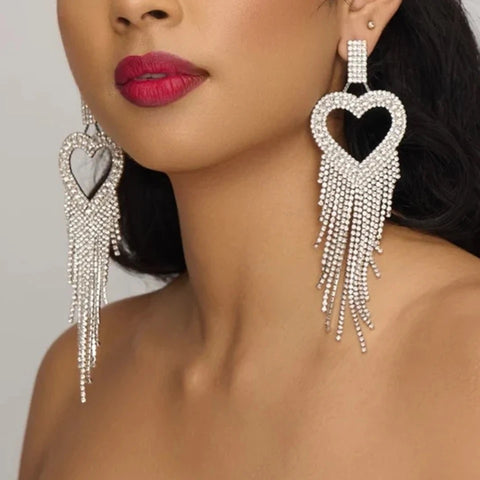 Crystal Long Heart Earrings