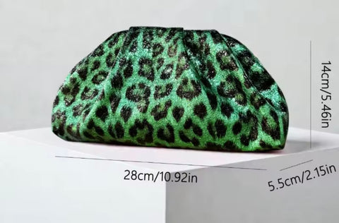 Green Leopard Print Clutch
