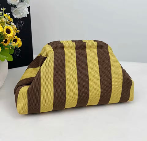 Green and Brown Stripe Canvas Clutch