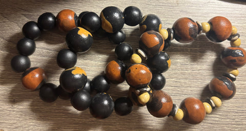 Handmade Wooden Beaded Bracelet Set