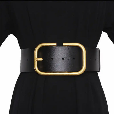 Gold Leather Wide Belt