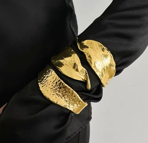 Gold and Silver Textured Cuff Bracelet Set