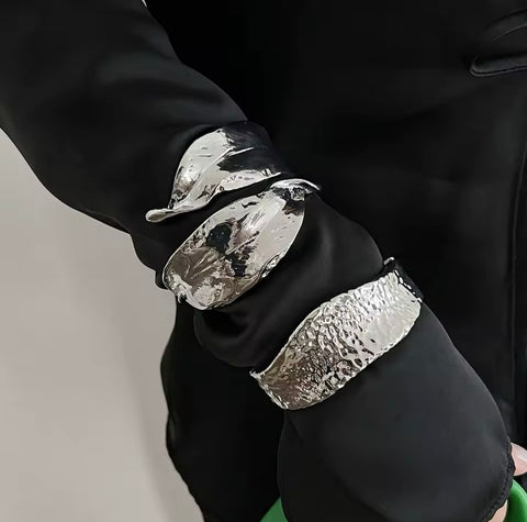 Gold and Silver Textured Cuff Bracelet Set