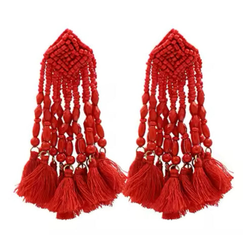 Beaded Tassel Drop Earrings