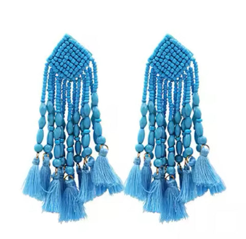 Beaded Tassel Drop Earrings