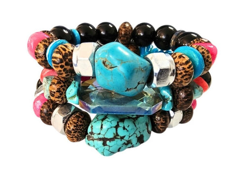 Leopard Print/Turqoise Bracelet Set