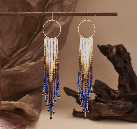 Blue Jazz Long Drop Beaded Earrings