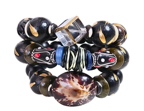 Handmade Black Swan Beaded Bracelet Set