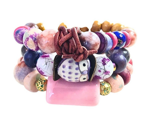 Pretty in Pink Beaded Bracelet Set