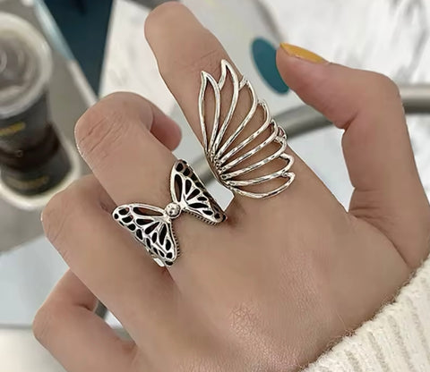 Silver Butterfly Ring Set