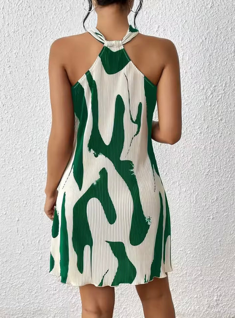 Green and White Ribbed Sleeveless Dress