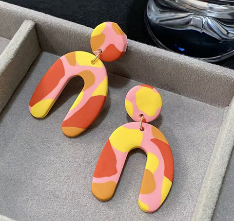 Colorful Arched Polymer Clay Drop Earrings