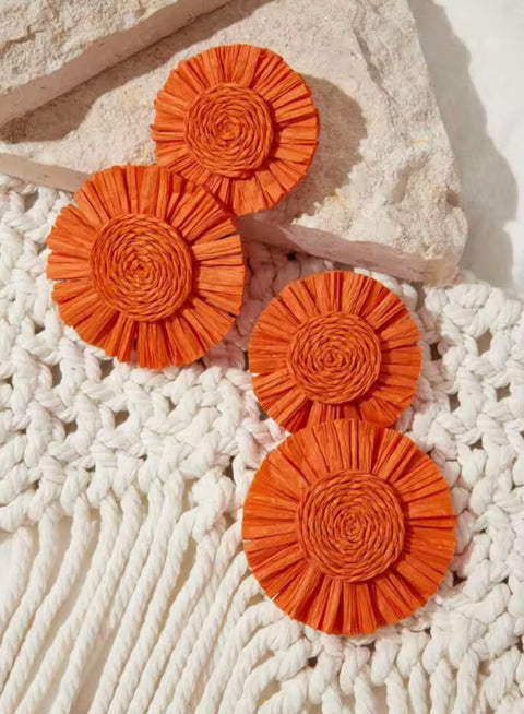 Bohemian Sunflower Rafia Earrings