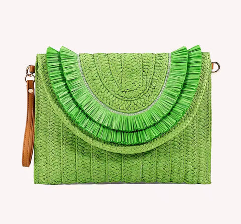 Lime Green Rafia Straw Wristlet/Clutch