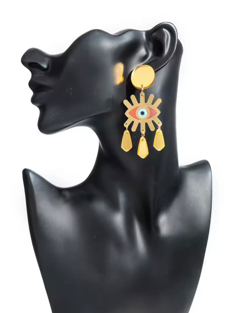 Gold Acrylic Mirror Eye Drop Earrings