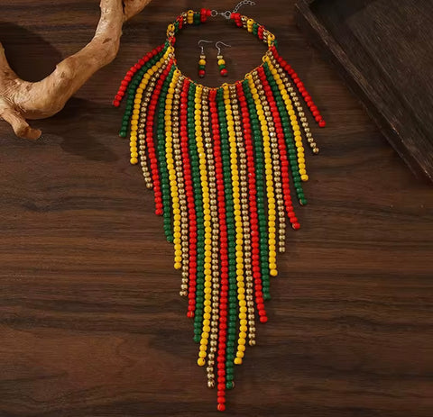 Rasta Color Beaded Choker Necklace