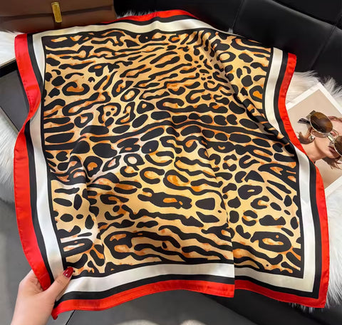 Leopard Print Satin Scarf
