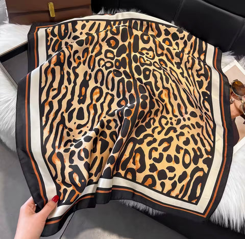 Leopard Print Satin Scarf