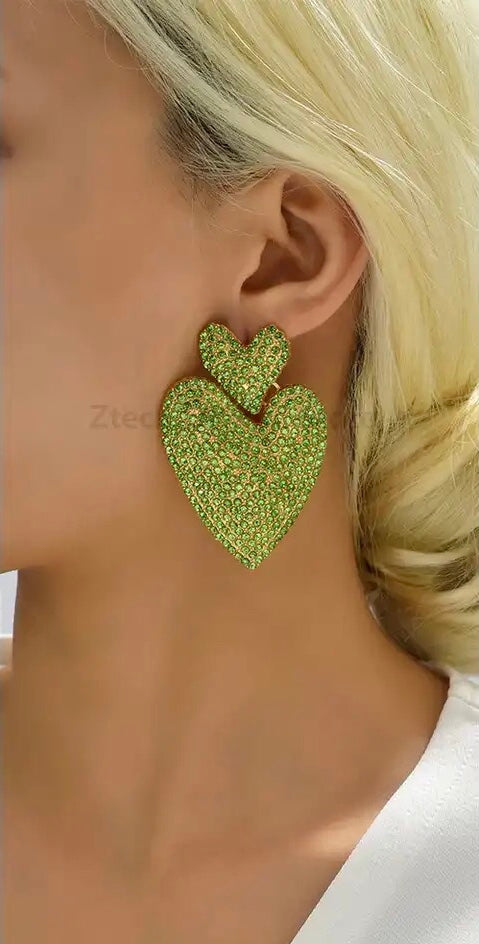 Green Heart Shaped Drop Earrings