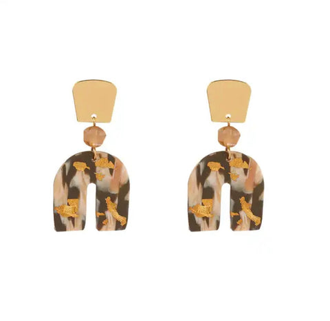 Gold and Dark Brown Drop Earrings