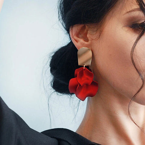 Satin Red Flower Drop Earrings