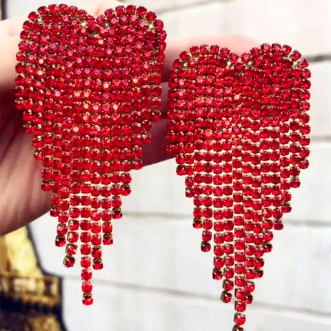 Heart Shaped Drop Long Earrings