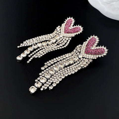 Pink Heart Rhinestone Drop Earrings